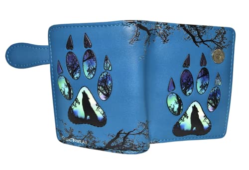 Shag Wear Wolf Paw Small Animal Wallet for Women and Teen Girls Vegan Faux Leather 4.5" Blue