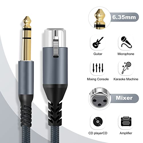 Twozoh XLR Female to 1/4 TRS Cable 15FT, Braided 6.35mm Stereo Jack Balanced to 3pin XLR Microphone Cable