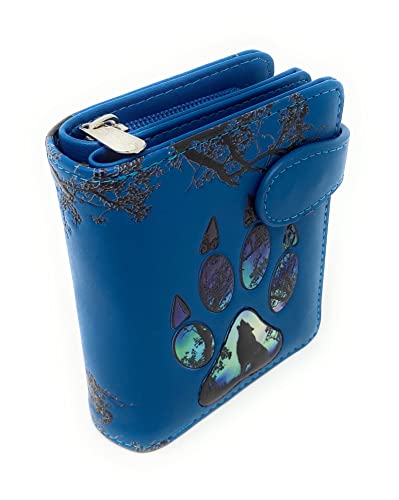 Shag Wear Wolf Paw Small Animal Wallet for Women and Teen Girls Vegan Faux Leather 4.5" Blue