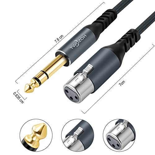 Twozoh XLR Female to 1/4 TRS Cable 15FT, Braided 6.35mm Stereo Jack Balanced to 3pin XLR Microphone Cable