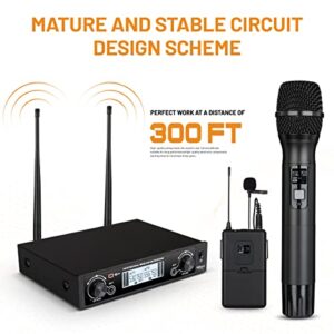 Hiberr Church Wireless Microphone, 2channel UHF Wireless Mic 300ft Range, 2x60 Adjustable Frequencies, Good Pickup, Suitable for Church, Karaoke, Meeting(YU-A20RH)