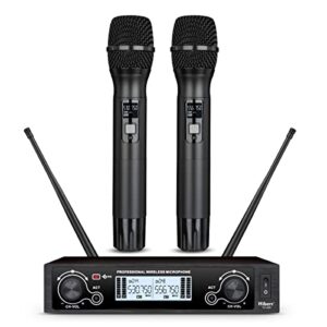 Hiberr Church Wireless Microphone, 2channel UHF Wireless Mic 300ft Range, 2x60 Adjustable Frequencies, Good Pickup, Suitable for Church, Karaoke, Meeting(YU-A20RH)