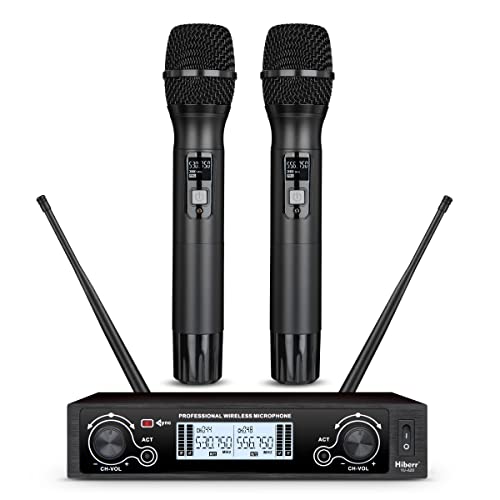 Hiberr Church Wireless Microphone, 2channel UHF Wireless Mic 300ft Range, 2x60 Adjustable Frequencies, Good Pickup, Suitable for Church, Karaoke, Meeting(YU-A20RH)