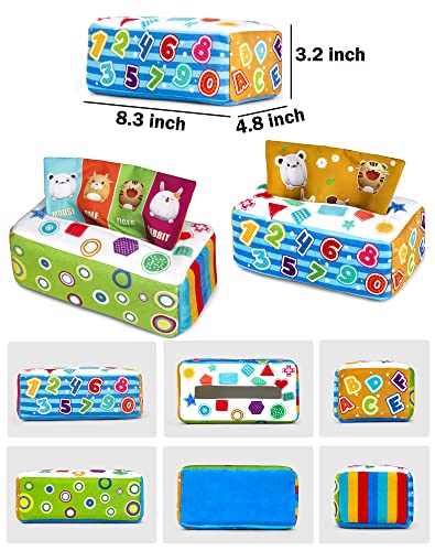 Lolakee Baby Tissue Box Magic Tissue Box Baby Toy Montesori Square Sensory Toys Pull Tissues Activities Gift with Soft Dance Scarves Juggling Scarfs for Toddler, Infants and Kids