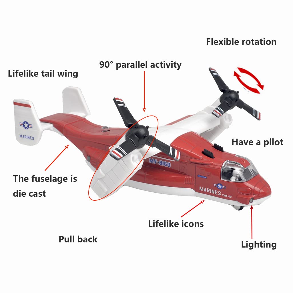 Ailejia Alloy Metal Airplane US MV-22 Military Osprey Transport Helicopter Toy Model Die Cast Airplanes Army Aircraft with Pull Back Fighter Toys (Red)