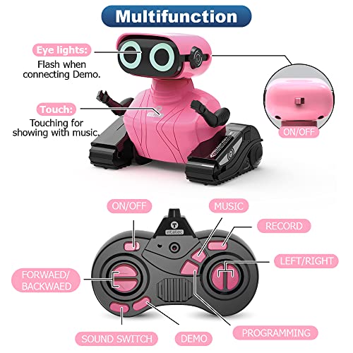 HONGCA Rechargeable Girl Robot Toy, Touch-Sense RC with LED Eyes, Dance Moves, Flexible Head/Arms, Gifts for Kids Ages 3+