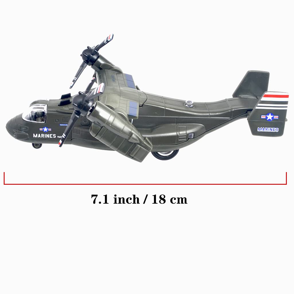 Ailejia Alloy Metal Airplane US MV-22 Military Osprey Transport Helicopter Toy Model Die Cast Airplanes Army Aircraft with Pull Back Fighter Toys (Red)