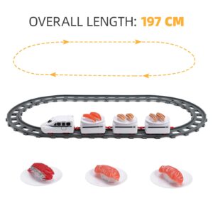 Toyvian Sushi Train Set, Rotating Food Train Electric Train Toy Japanese Sashimi Plates Sushi Serving Tray, Under Christmas Tree Train Track for Kids Boys Girls, Child Days of Week-Battery Powered