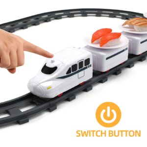 Toyvian Sushi Train Set, Rotating Food Train Electric Train Toy Japanese Sashimi Plates Sushi Serving Tray, Under Christmas Tree Train Track for Kids Boys Girls, Child Days of Week-Battery Powered