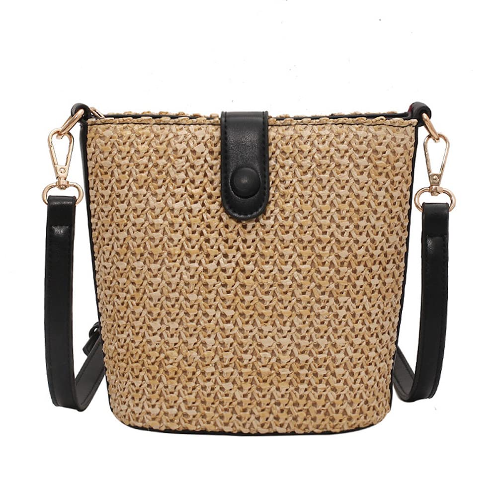 Gogobear Women Small Straw Shoulder Bag Large Woven Crossbody Bag with Removable Shoulder Strap Summer Beach Purse,Black