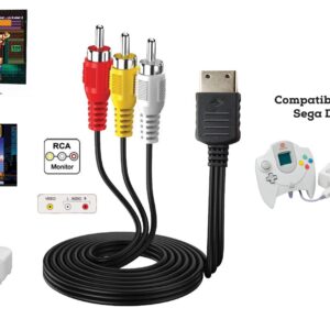 AC Power Supply + Audio Video RCA AV Composite Cable Adapter Cord To External TV Screen Monitor For Sega Dreamcast System Game Console Bundle Kit Lot