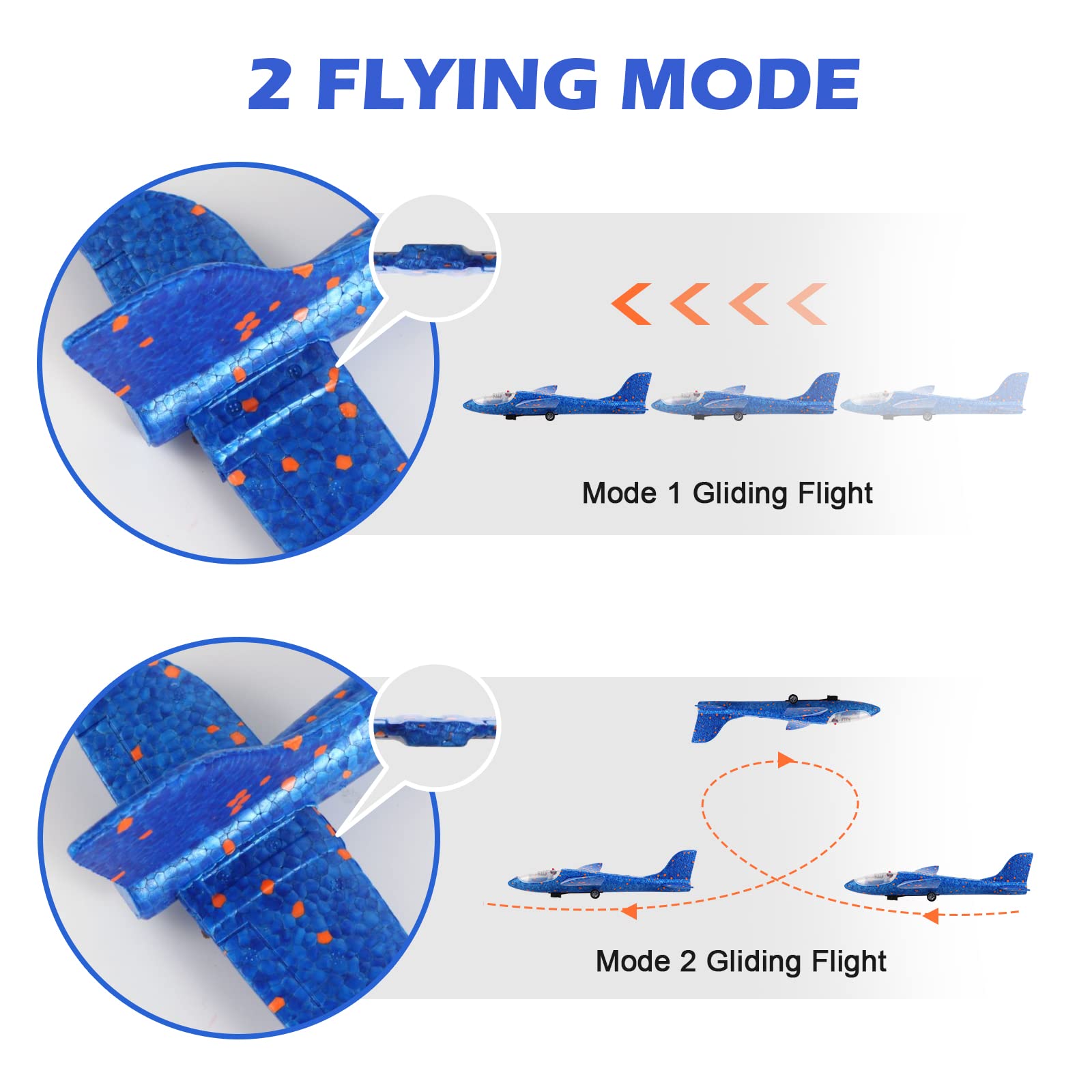 HIKTARME 3 Pack Airplane Launcher Toys, 2 Flight Modes LED Foam Glider Catapult Plane Toy for Kids, Outdoor Flying Airplane Games Toys Birthday Gifts for Boys Girls 4 5 6 7 8 9 10 11 12 Year Old