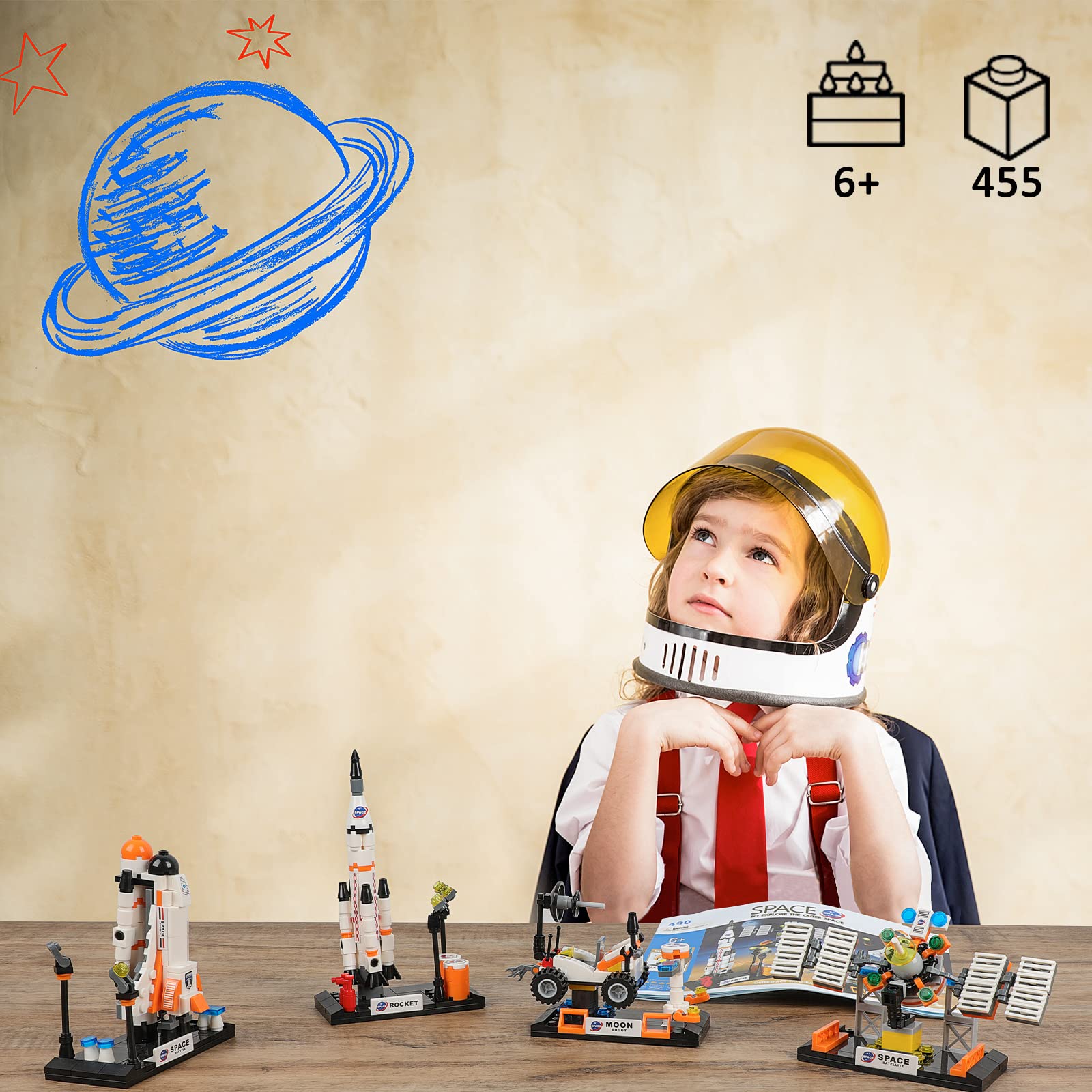 City Space Exploration Toys, STEM Aerospace Building Kit Toy with Rocket, Space Shuttle, Moon Buggy, Satellite, Best Gifts for 6 7 8 9 10 11 12 Years Old Kids Boys Girls (455 Pieces)