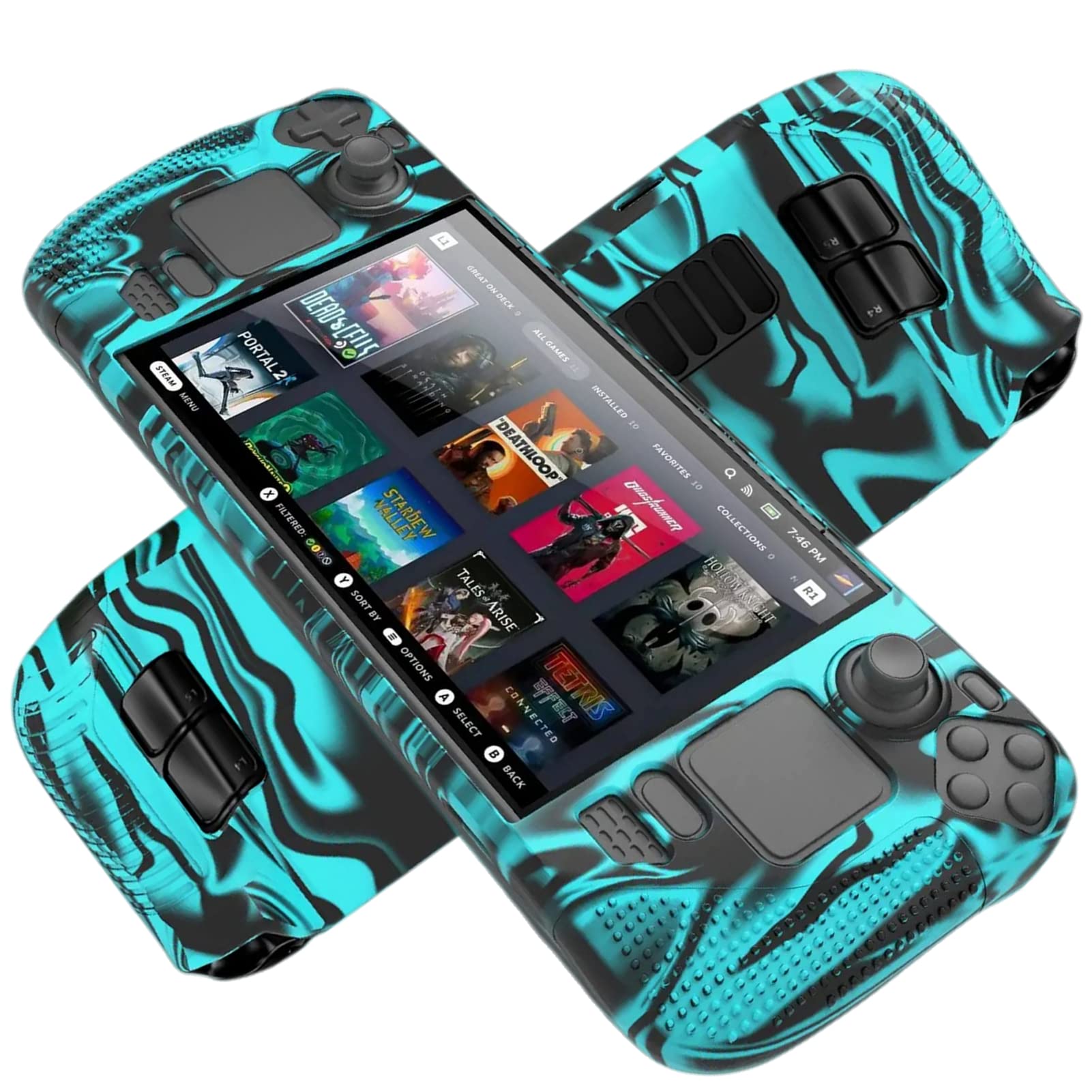 Case for Steam Deck Protector Skin: Full Silicone Protective Soft Cover Shockproof Non Slip and Anti Scratch Accessories for Stream Deck (Camouflage Army Blue)