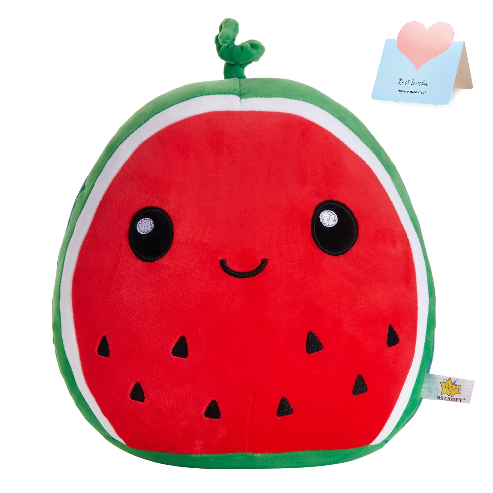 BSTAOFY Cute Watermelon Fruit Soft Plush Pillow Ultrasoft Squishy Animal Cushion Body Pillow Birthday Valentines Weekend Gifts for Toddler Kids Boys Girls, 12’’