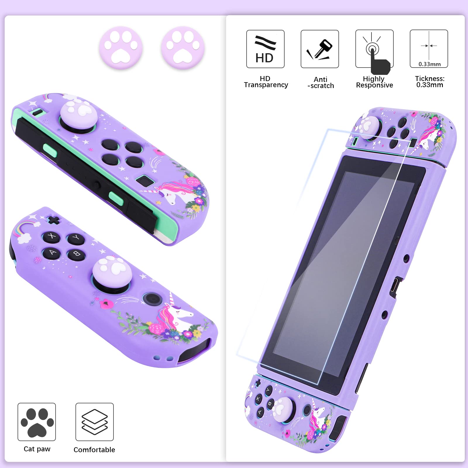 homicozy Cute Unicorn Protection Case for Nintendo Switch,Purple Hard Carrying Case with Soft TPU Protective Cover and Protection Acessories Compatible with Nintendo Switch for Girls