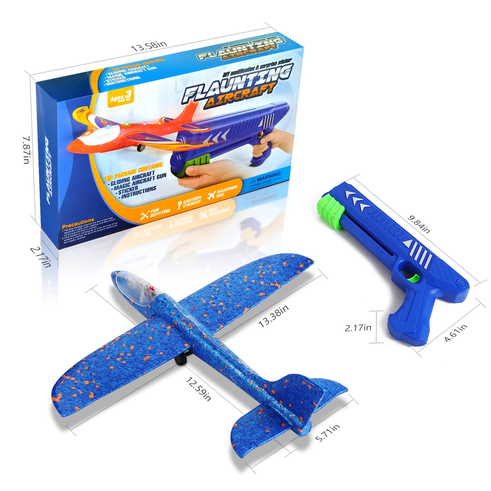 HIKTARME 3 Pack Airplane Launcher Toys, 2 Flight Modes LED Foam Glider Catapult Plane Toy for Kids, Outdoor Flying Airplane Games Toys Birthday Gifts for Boys Girls 4 5 6 7 8 9 10 11 12 Year Old