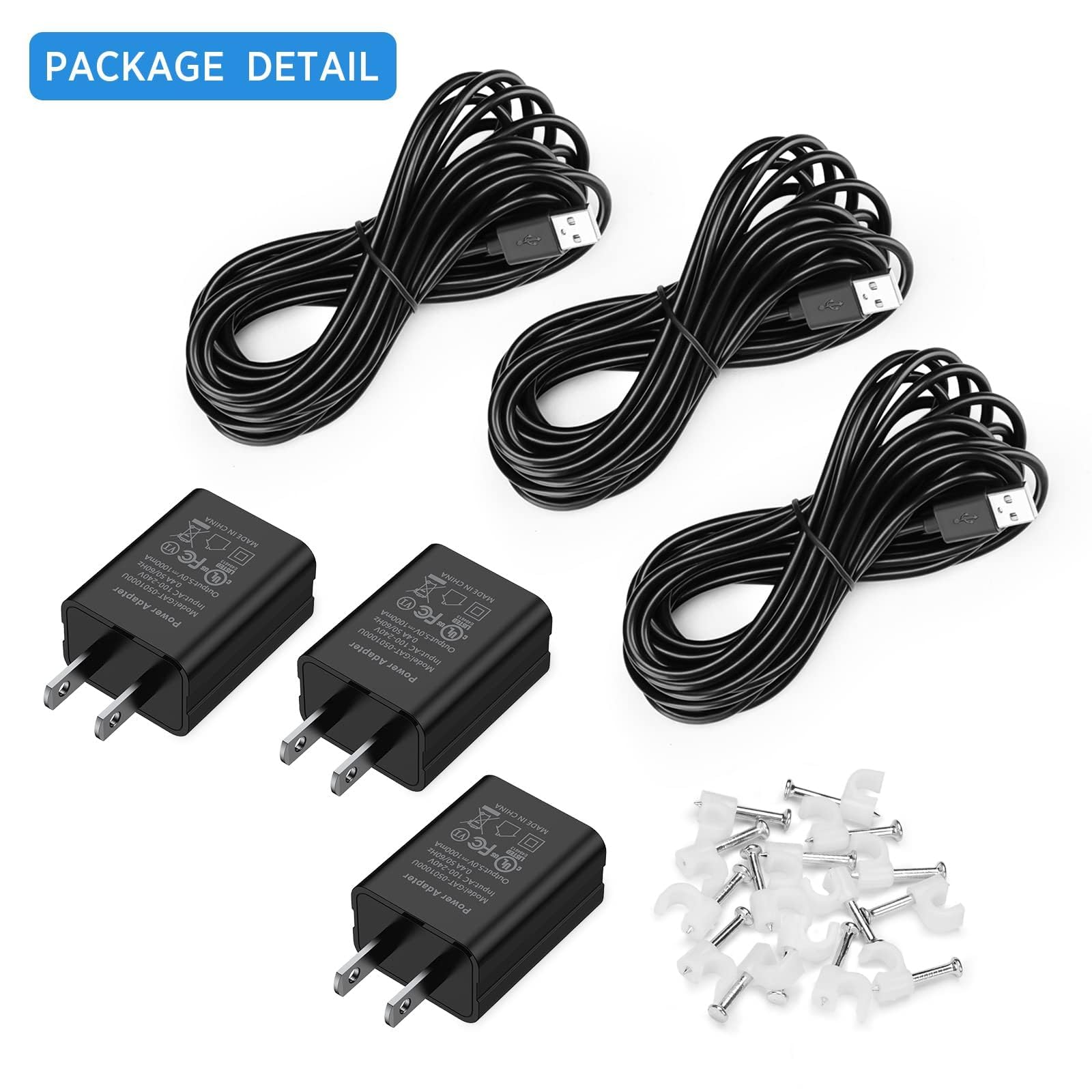 Ayotu 3Pack 16ft/5m Power Cable for Blink Outdoor/Indoor 3rd/XT2/XT Camera, Waterproof Outdoor Power Adapter with Charging Cord, No Need Change Battery (No Camera), Black