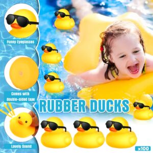 Chivao 100 Pcs Rubber Ducks with Sunglasses in Bulk Mini Yellow Rubber Duck Gifts Squeak Bath Float Bathtub Toys for Cruise Gift Exchange Christmas Birthday Party Supplies