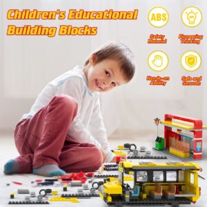 School Bus Building Blocks Set, City School Day Bus Construction Playset with School Bus & Station, Education Learning Roleplay STEM Brick Toys Ideal Gift for Kids, Boys Girls Aged 6+ (488 Pieces)