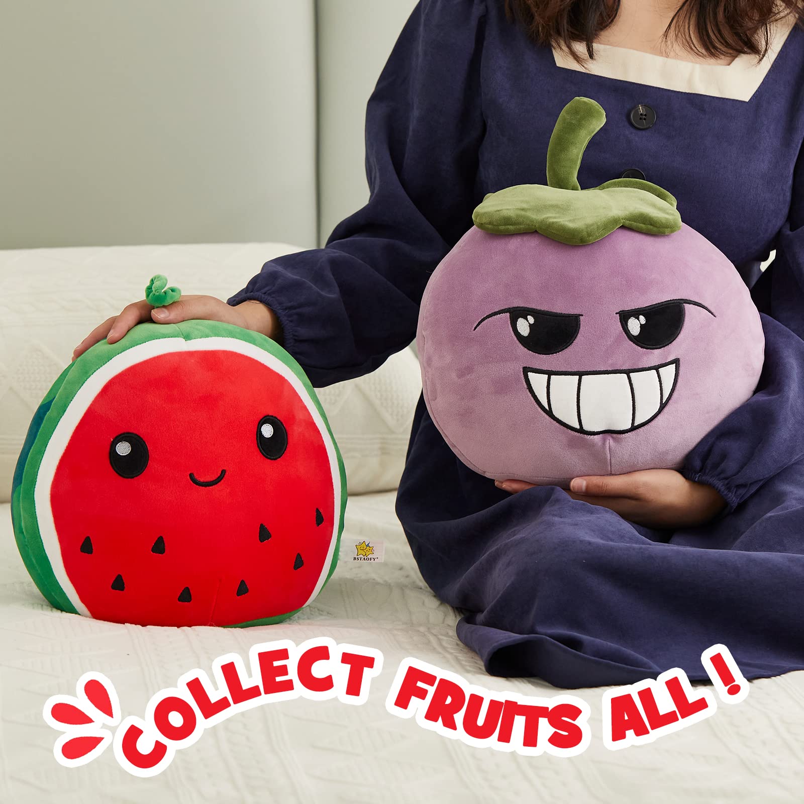 BSTAOFY Cute Watermelon Fruit Soft Plush Pillow Ultrasoft Squishy Animal Cushion Body Pillow Birthday Valentines Weekend Gifts for Toddler Kids Boys Girls, 12’’