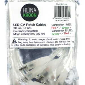 Heinakroon LED CV Patch Cables Eurorack Modular Test Leads, 5-Pack, Transparent (11.8)