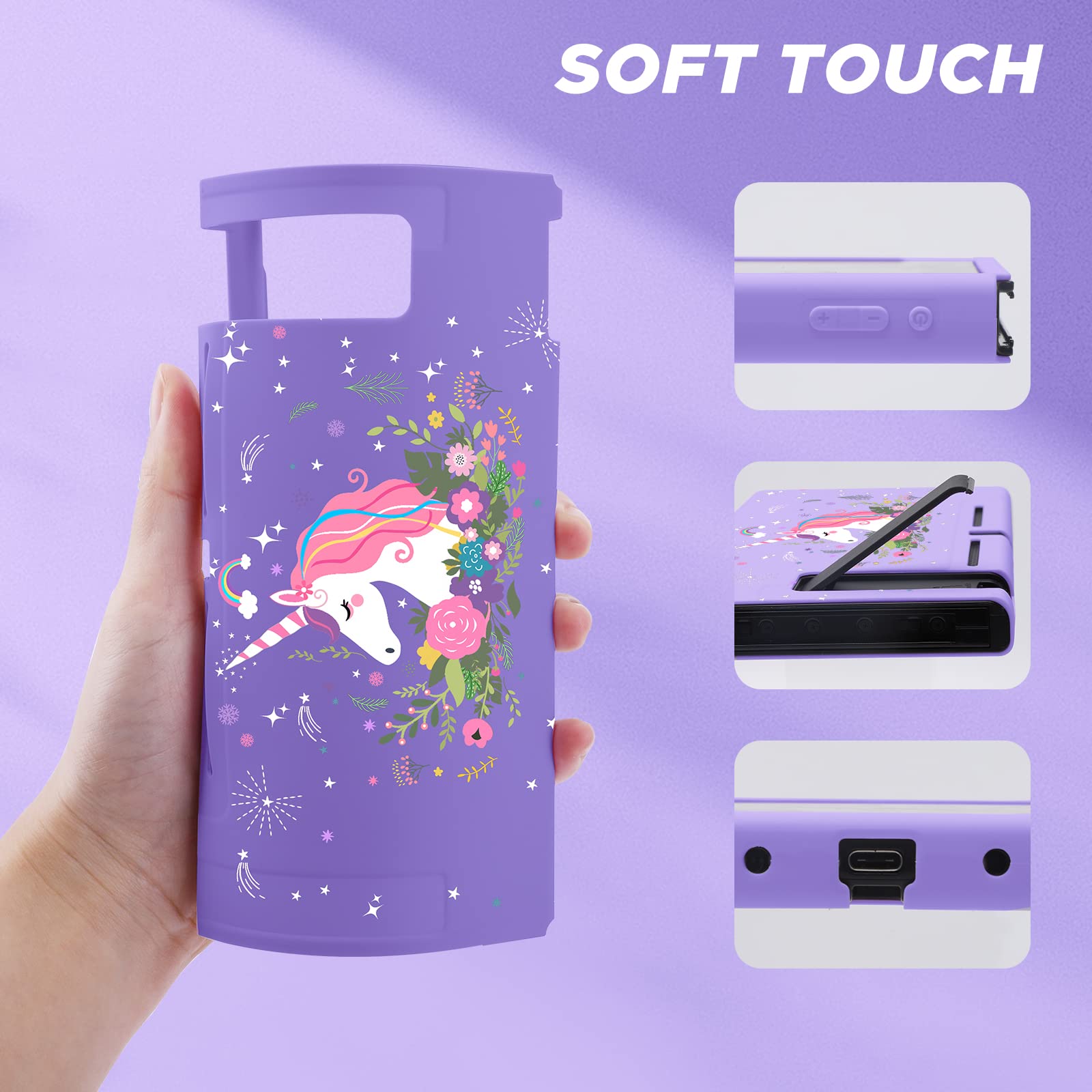 homicozy Cute Unicorn Protection Case for Nintendo Switch,Purple Hard Carrying Case with Soft TPU Protective Cover and Protection Acessories Compatible with Nintendo Switch for Girls