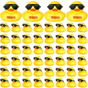 Chivao 100 Pcs Rubber Ducks with Sunglasses in Bulk Mini Yellow Rubber Duck Gifts Squeak Bath Float Bathtub Toys for Cruise Gift Exchange Christmas Birthday Party Supplies