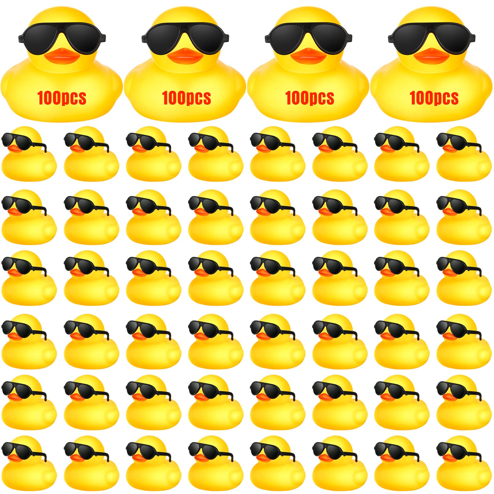 Chivao 100 Pcs Rubber Ducks with Sunglasses in Bulk Mini Yellow Rubber Duck Gifts Squeak Bath Float Bathtub Toys for Cruise Gift Exchange Christmas Birthday Party Supplies