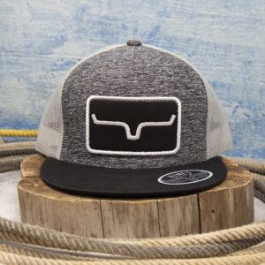 Kimes Ranch Unisex Banner Ventilated Trucker Adjustable Snapback High-Profile Flat Bill Logo Cap/Grey Heather