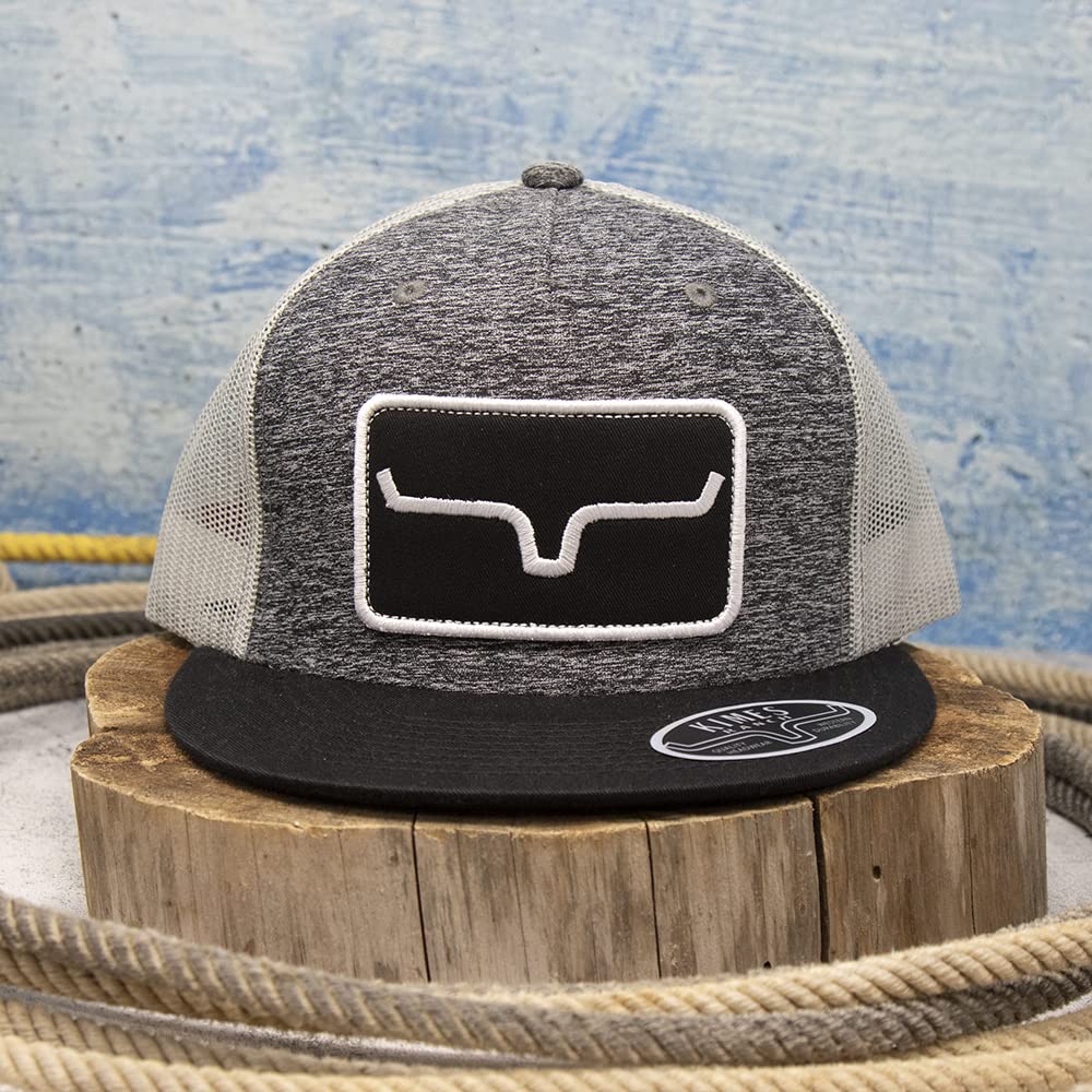 Kimes Ranch Unisex Banner Ventilated Trucker Adjustable Snapback High-Profile Flat Bill Logo Cap/Grey Heather