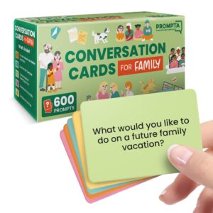 prompta 600 conversation cards for families – fun conversation starters card game for adults and families – road trip must have travel game to get to know your family - kids dinner time