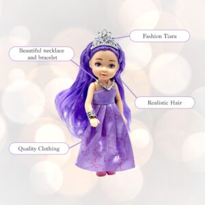 Little Dolls Set with Mini Princess Dolls for Girls – Princess Toy Dolls for Dollhouse –Small Doll Mini Princess Figures with Tiaras, Hair Accessories