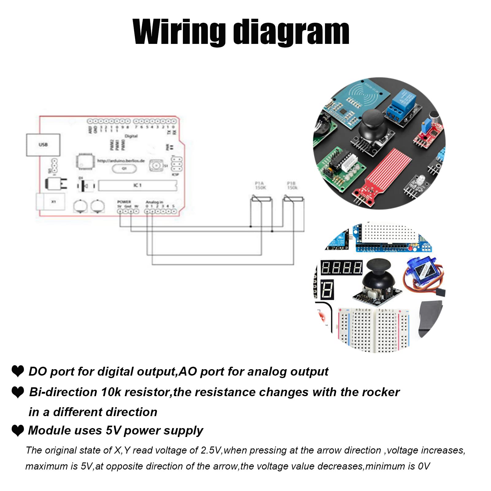 Diitao 8PCS Joystick Breakout Module,Game Controller Replacement Joystick Analog Thumb Stick,XY Dual-axis Joystick Breakout Module with 60pin 20cm Multicolored Breadboard Jumper Wires Kit