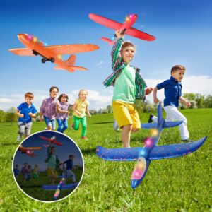 HIKTARME 3 Pack Airplane Launcher Toys, 2 Flight Modes LED Foam Glider Catapult Plane Toy for Kids, Outdoor Flying Airplane Games Toys Birthday Gifts for Boys Girls 4 5 6 7 8 9 10 11 12 Year Old