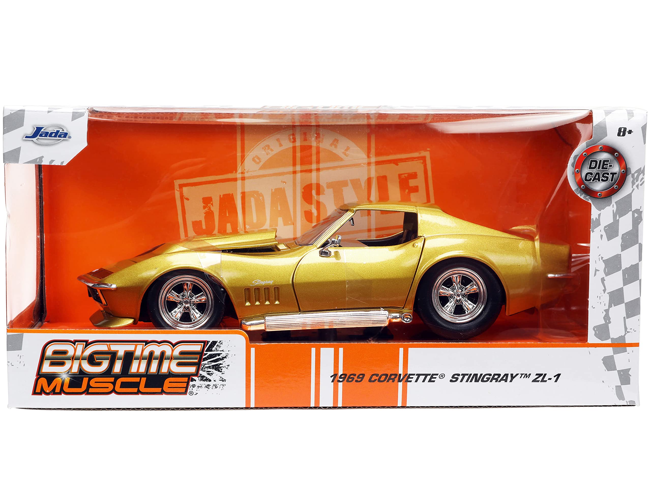 Jada Toys Big Time Muscle 1:24 1969 Chevy Corvette Stingray ZL-1 Die-cast Car Gold, Toys for Kids and Adults