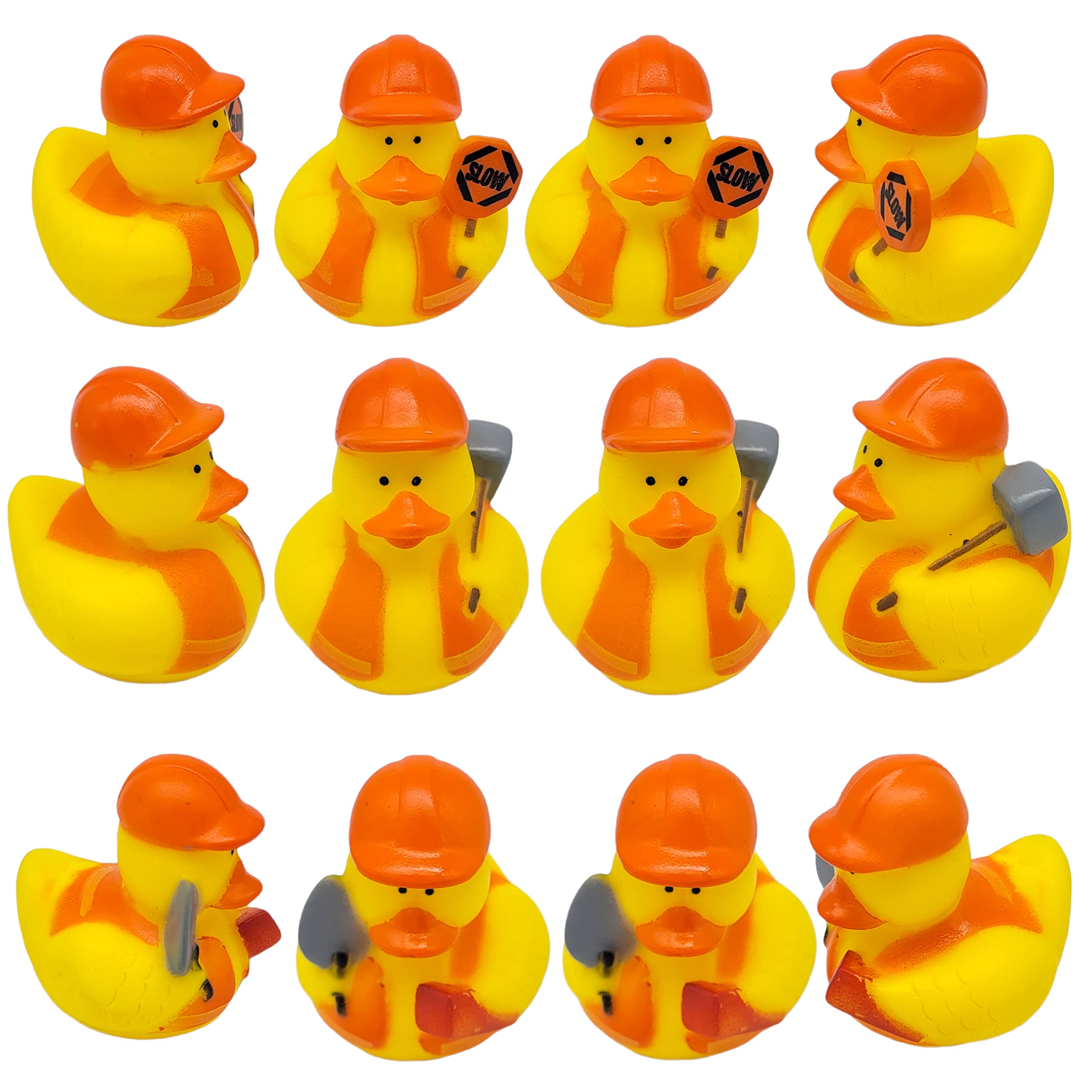 Cool Rubber Ducks (2") Standard Size. (12 Pack) Cute Duck Bath Tub Pool Toys. (Construction Rubber Ducks)