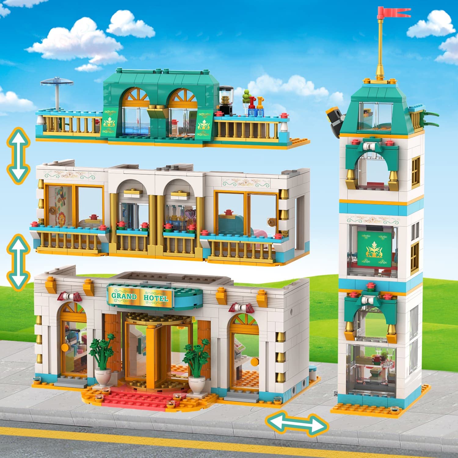 T TLDUEWF Friends Heartlake City Grand Hotel Building Kit, Girls House Building Blocks Toy Gift for Kids Girls Aged 6-12 (1639 Pieces)