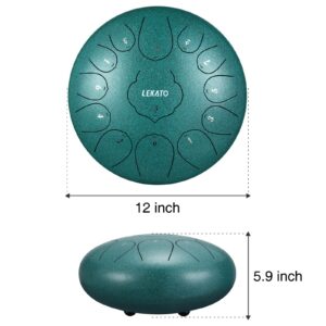 LEKATO Steel Tongue Drum 13 Notes 12 Inches, Rain Chime Drum Beginner C Key Handpan Drum for Meditation Yoga Musical Education, Best Gift for Adult& Kids, Malachite Green