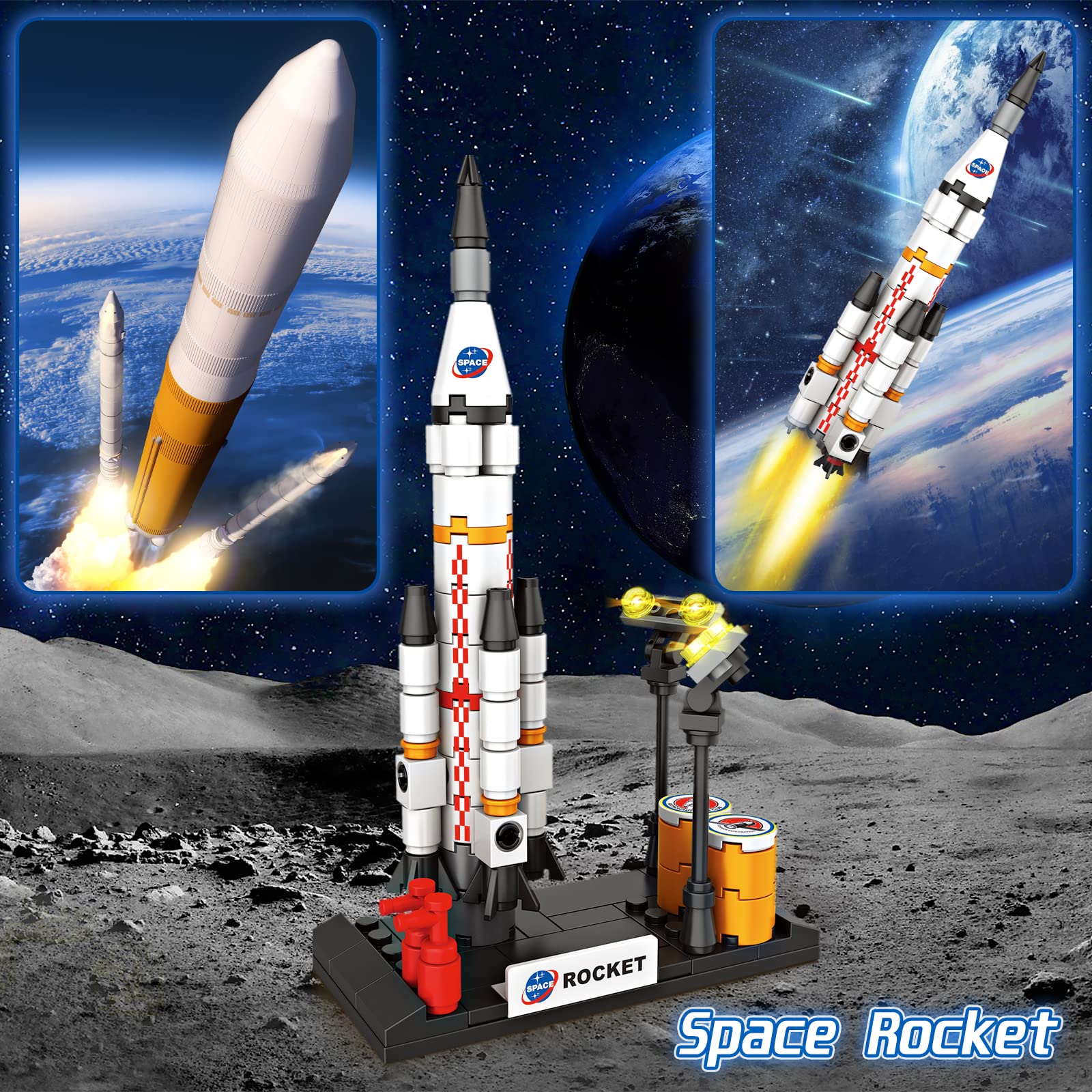 City Space Exploration Toys, STEM Aerospace Building Kit Toy with Rocket, Space Shuttle, Moon Buggy, Satellite, Best Gifts for 6 7 8 9 10 11 12 Years Old Kids Boys Girls (455 Pieces)