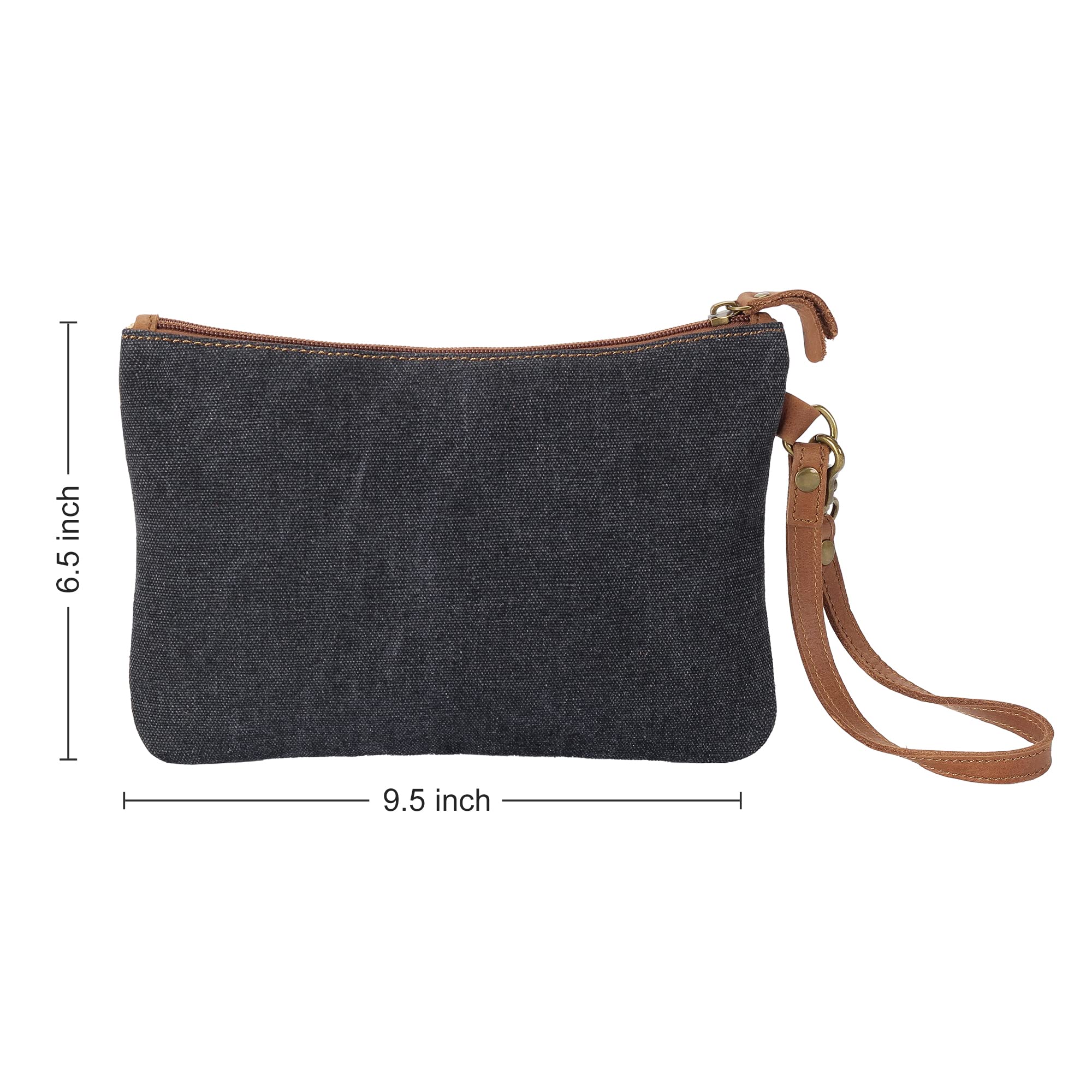 Women's Wristlet Clutch Slim Wallet Bag in Canvas & Cowhide Leather, Handmade Envelope Zipper Purse Handbag Pouch Bag with Nice Printing Pattern Vintage Style