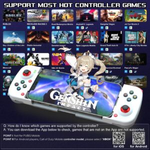 Megadream Mobile Game Controller Gamepad for iPhone iOS Android PC Joystick: Works with iPhone15/14/13/X, iPad, Samsung Galaxy, M-otorola, TCL, Tablet, COD- Wireless Connection (White)