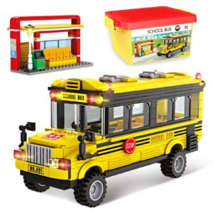 school bus building blocks set, city school day bus construction playset with school bus & station, education learning roleplay stem brick toys ideal gift for kids, boys girls aged 6+ (488 pieces)