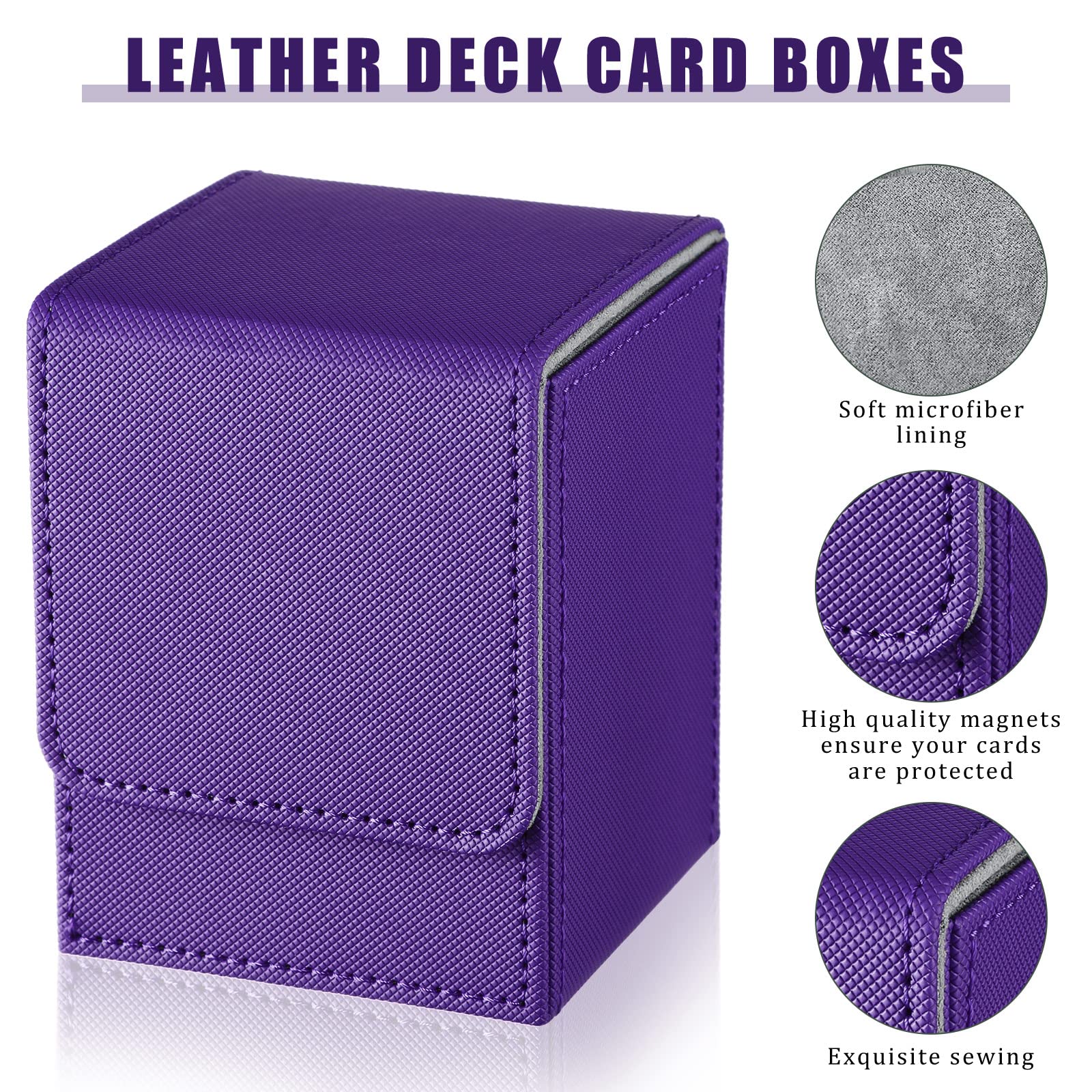 Yookeer 4 Pieces Leather Deck Card Boxes Cards Deck Game Box for Collectible Playing Card Box Compatible with MTG Commander Decks (White, Black, Purple, Yellow, Vertical)