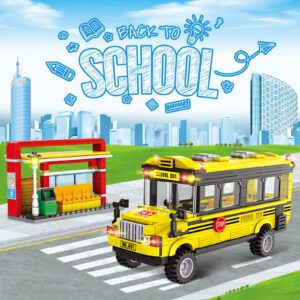 School Bus Building Blocks Set, City School Day Bus Construction Playset with School Bus & Station, Education Learning Roleplay STEM Brick Toys Ideal Gift for Kids, Boys Girls Aged 6+ (488 Pieces)