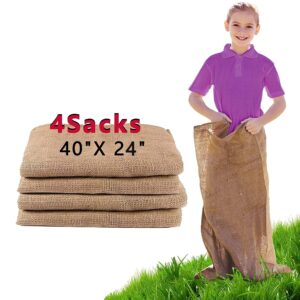 alytree 4 pack burlap potato sack race bags, 24"x40" outdoor lawn games for kids & adults, outside yard games for birthday party, field day family reunion, carnival, easter, halloween, 4th of july