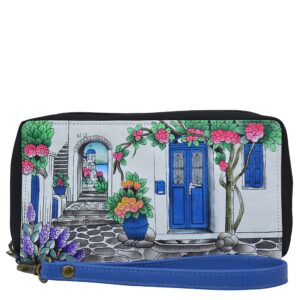 anna by anuschka women's hand-painted genuine leather wristlet organizer - magical greece