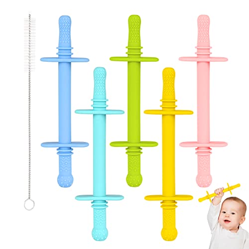 Fu Store Hollow Teether Tube Chew Straw Toy for Infant Toddlers Silicone Tubes Teething Toys for Babies 3-12 Months BPA Free/Freezable/Dishwasher and Refrigerator Safe (5 Pack)