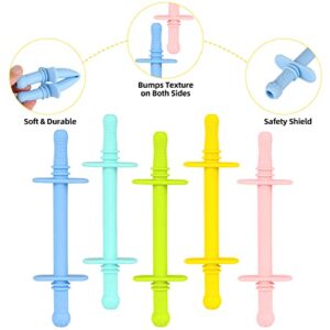 Fu Store Hollow Teether Tube Chew Straw Toy for Infant Toddlers Silicone Tubes Teething Toys for Babies 3-12 Months BPA Free/Freezable/Dishwasher and Refrigerator Safe (5 Pack)