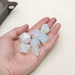 Opalite Dice 7 Pieces D&D Gem Dice Set DND Polyhedarl Dice Set, Free Dice Bag, Used in Dungeons and Dragons RPG Game